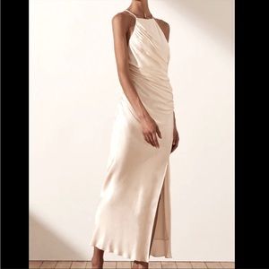 Shona Joy La Lune Gathered Square Neck Bias Dress in Cream Size 6